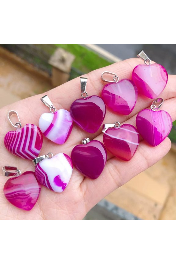 10pcs Violet Agate Gems Stone Heart Pendants Chakra Reiki Healing Amulet-default