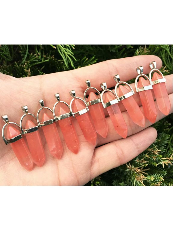 10pcs Watermelon Red Stone Crystal Pendants Healing Crystal Natural Hexagon-default