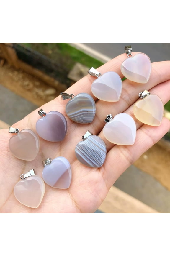 10pcs White Agate Gems Stone Heart Pendants Chakra Reiki Healing Amulet-default