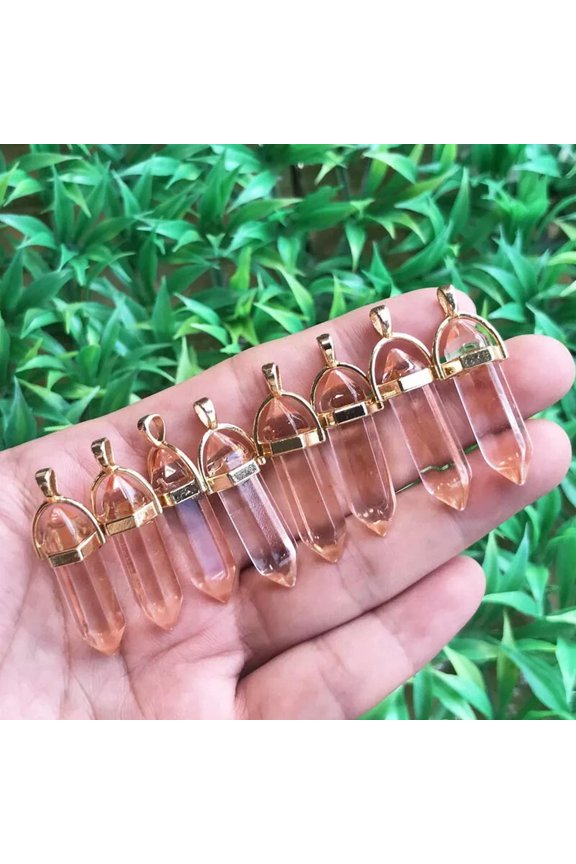 10pcs White Crystal Stone Hexagon Point Pendant Chakra Reiki Healing Amulet-default