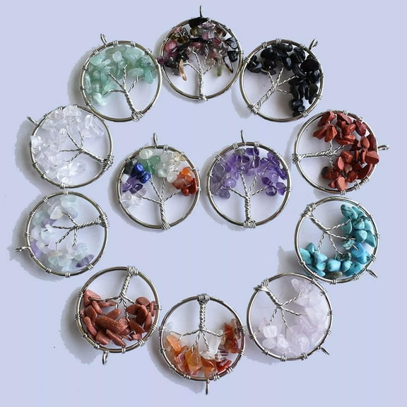 QQTDFG 10pcs Yoga 7 charka stone Tree of life Pendants Crystal beads Energy Amulet-default