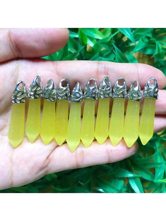 10pcs yellow Cat eye Stone Pendant Point Gemstone Natural Chakra Crystal bead-default