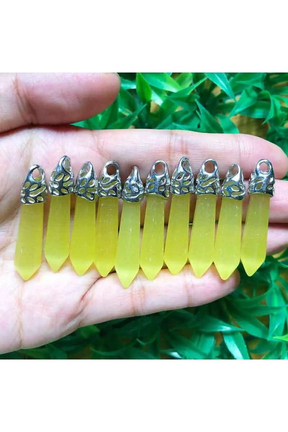 10pcs yellow Cat eye Stone Pendant Point Gemstone Natural Chakra Crystal bead-default