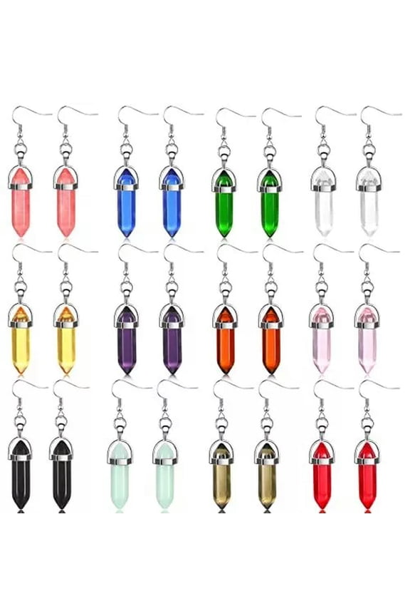 12 Paris Healing Crystals Earrings Set Quartz Stone Hexagonal Chakra Drop Dangle-default