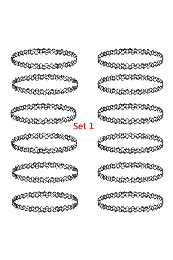 12Pcs Plastic Stretch Necklace Elastic Collar Gothic Flower Choker Necklace Set-Set 1