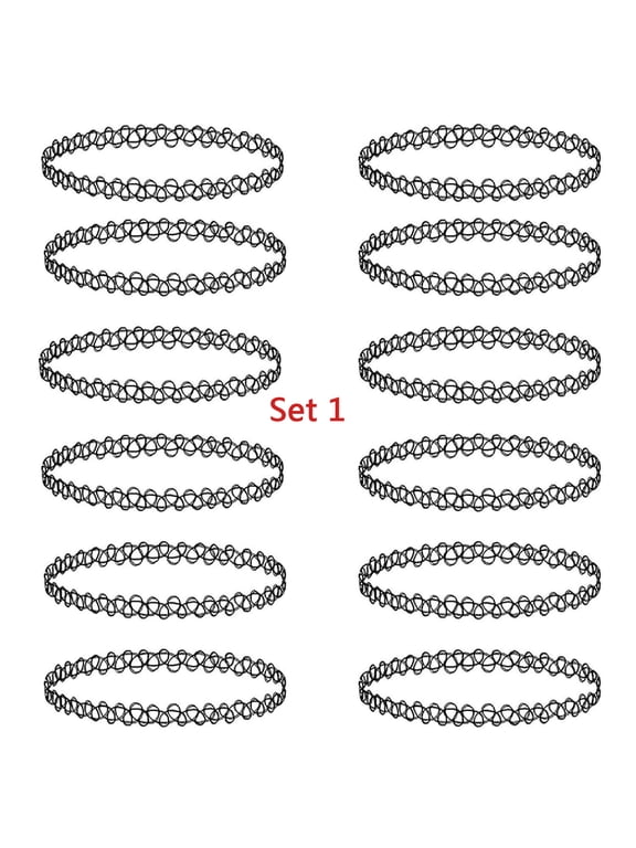 12Pcs Plastic Stretch Necklace Elastic Collar Gothic Flower Choker Necklace Set-Set 1