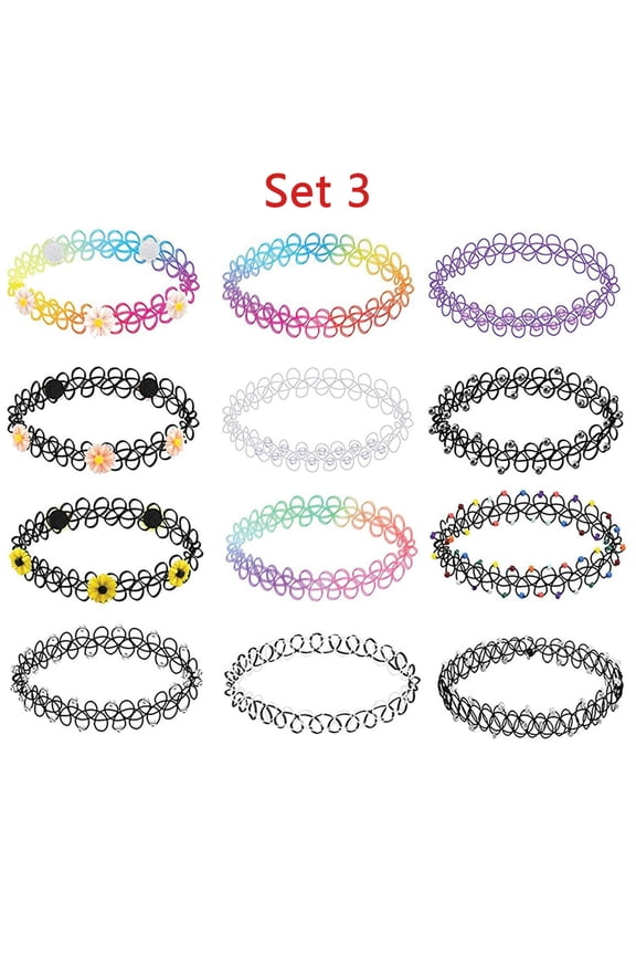 12Pcs Plastic Stretch Necklace Elastic Collar Gothic Flower Choker Necklace Set-Set 3