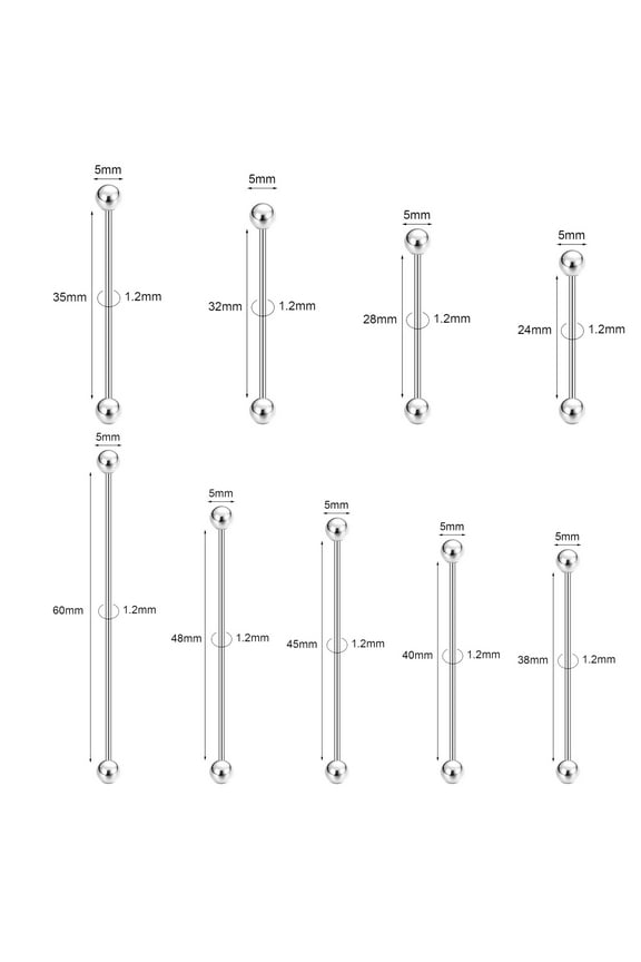 12mm-60mm Stainless Steel Industrial Barbell Piercing Cartilage Earrings Jewelry-60mm