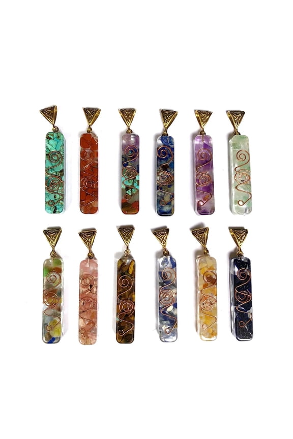 12pcs Mix Charka Stone Orgonite Pendants Energy Chakra Reiki Healing Amulet-default