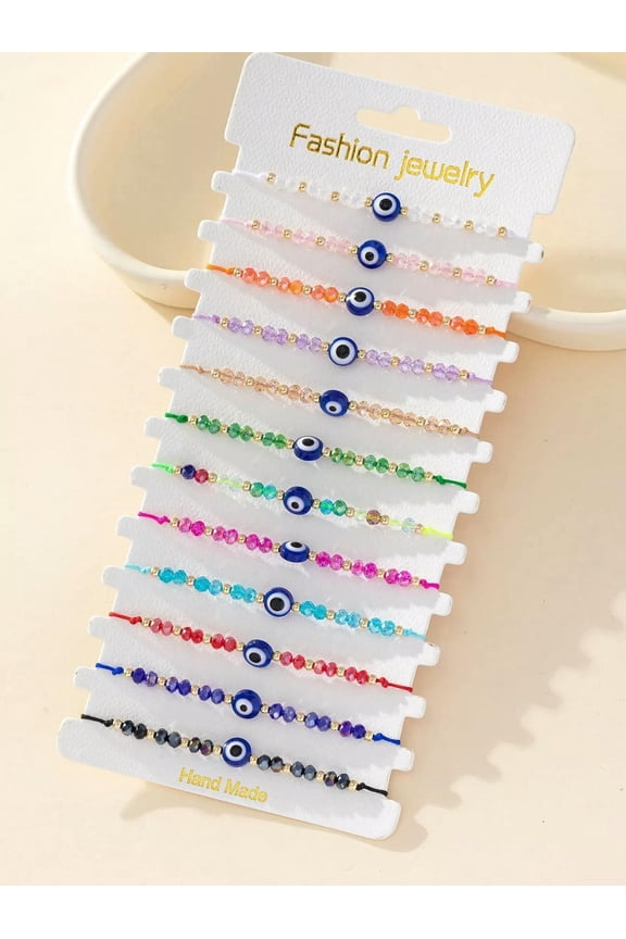 12pcs/set Colorful Eye Pattern Friendship Adjustable Bracelet Fashion Jewelry-default