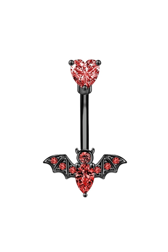 14G Stainless Steel Belly Button Rings Bat CZ Navel Piercing Halloween Jewelry-Red-1 Pc