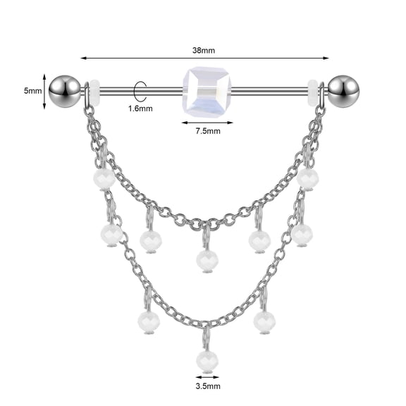 QQTDFG 14G Stainless Steel Industrial Piercing CZ Pearl Barbell Earrings Body Jewelry-5#
