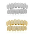 thumbnail image 1 of QQTDFG 14K Gold Plated CZ Teeth Grillz Hip Hop Top Bottom Mouth Silver Grill Set Custom-Style J-Silver-Bottom, 1 of 9