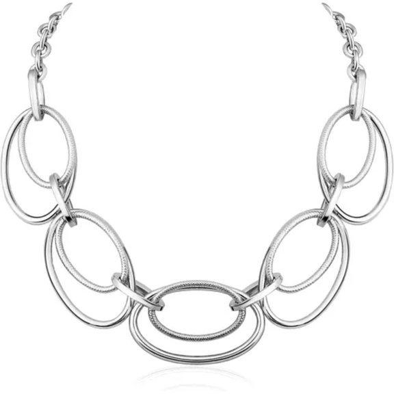 QQTDFG 14K Gold Plated Loop Chain Link Pendant Statement Choker Necklace for Women-Silver