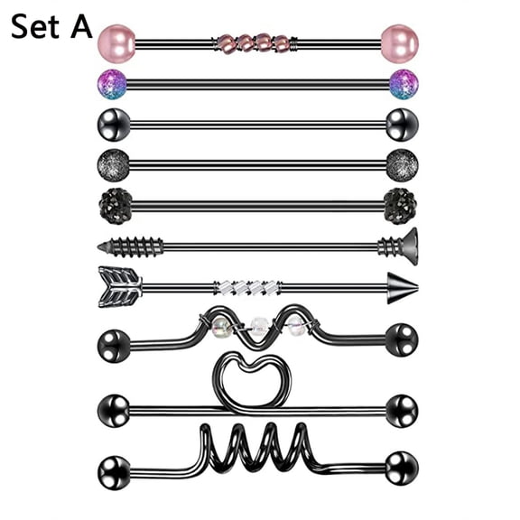 QQTDFG 14g Stainless Steel Long Industrial Piercing 38mm Barbell Earring Body Jewelry-Set A-10pcs
