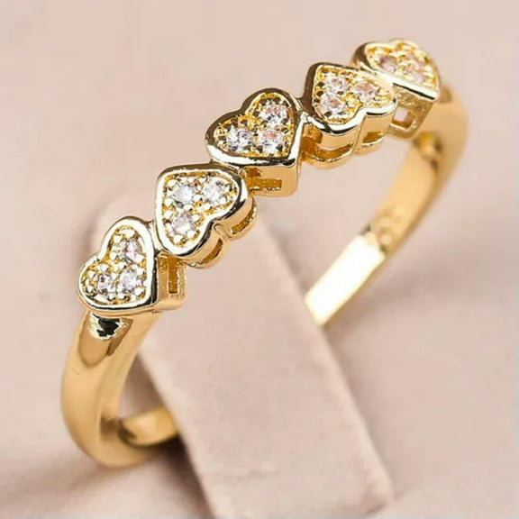QQTDFG 14k Gold Filled Elegant Heart Shaped Jewelry Women Wedding Party Rings Size 5-10-Gold-7