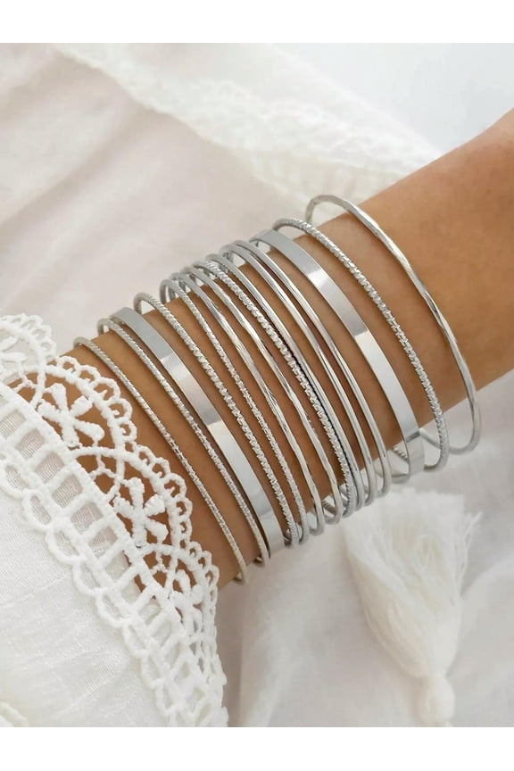 14pcs/set Ins Style Simple Circle Multi-layer Thin Bangle Bracelet Fashion-default