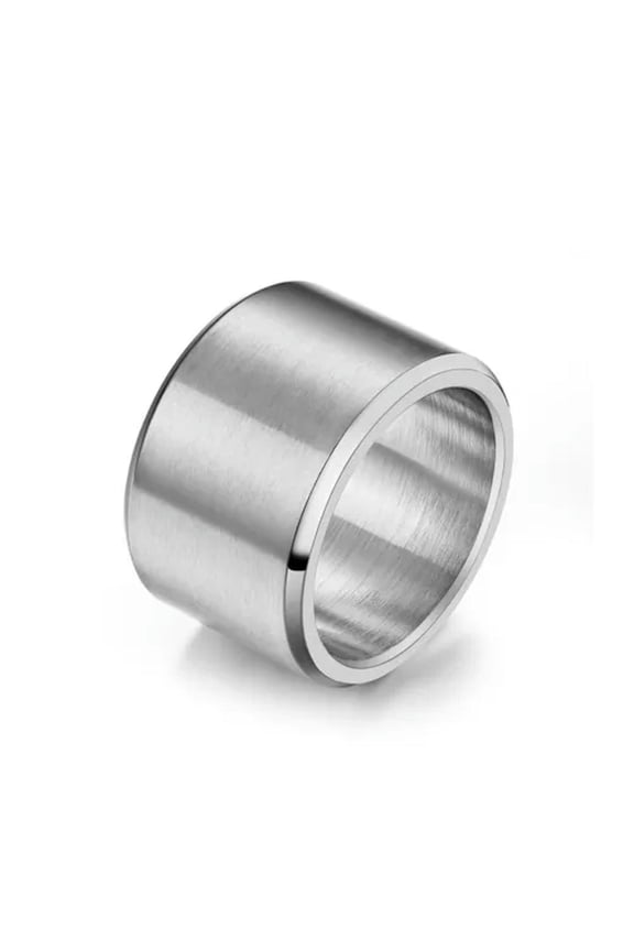 15mm Mens Womens Stainless Steel Wide Ring Cool Plain Band Matte Finish Flat Top-Silver-9
