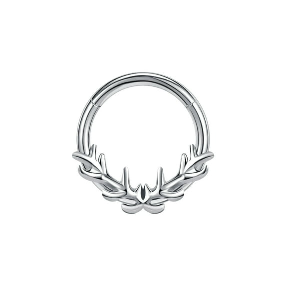 QQTDFG 16G Antler Stainless Steel Nose Ring Septum Piercing Cartilage Earring Jewelry-Leaf-8mm