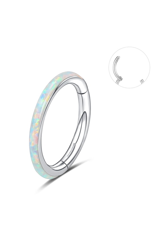16G Opal Nose Septum Rings Stainless Steel Ear Daith Conch Helix Tragus Piercing-Silver+White Opal-8mm