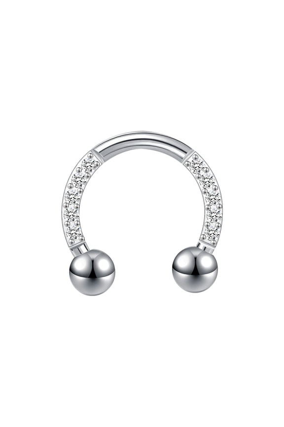16G Stainless Steel CBR Nose Ring CZ Horseshoe Septum Rings Conch Daith Piercing-Silver-Horseshoe 8mm
