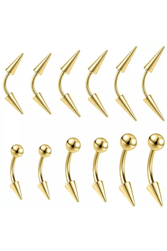 16G Stainless Steel Curved Barbell Eyebrow Ring Spike Lip Tragus Helix Earrings-Gold-8mm