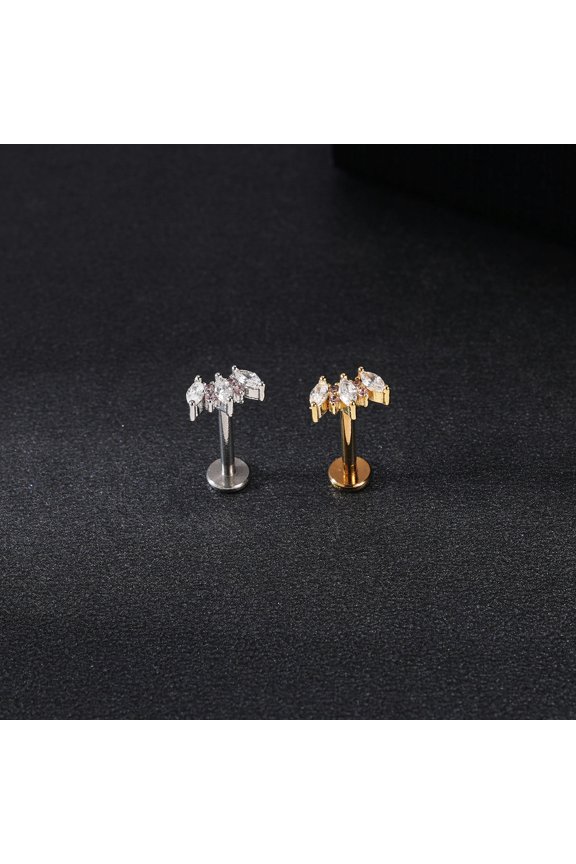 16G Stainless Steel Gold Labret Stud CZ Lip Helix Conch Tragus Piercing Jewelry-2-Silver