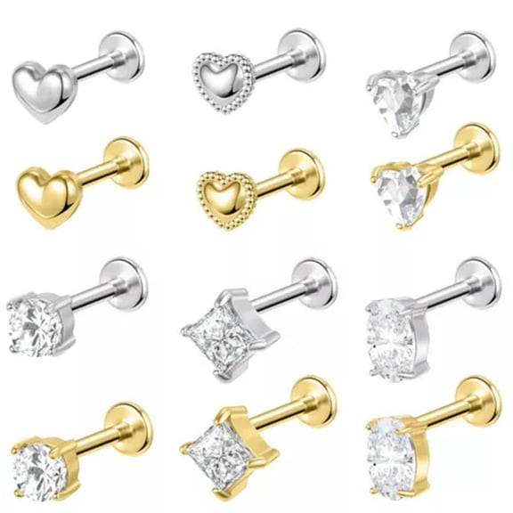 QQTDFG 16G Stainless Steel Labret Studs Heart CZ Labret Lip Piercing Ear Helix Piercing-Gold-Style 7