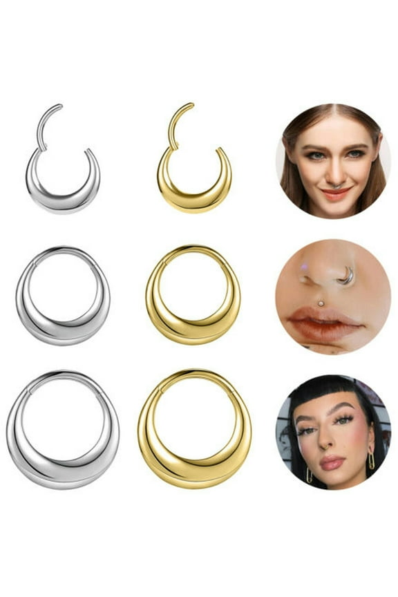16G Titanium/Stainless Steel Segment Nose Ring Hoop Earring Septum Ring Piercing-Stainless Steel-Silver (1.2*8mm)