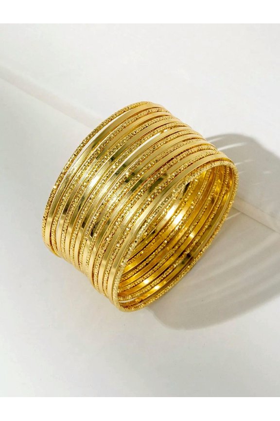 17pcs/set Metal Circle Design Bangle Bracelets Fashion Jewelry Accessories for-default