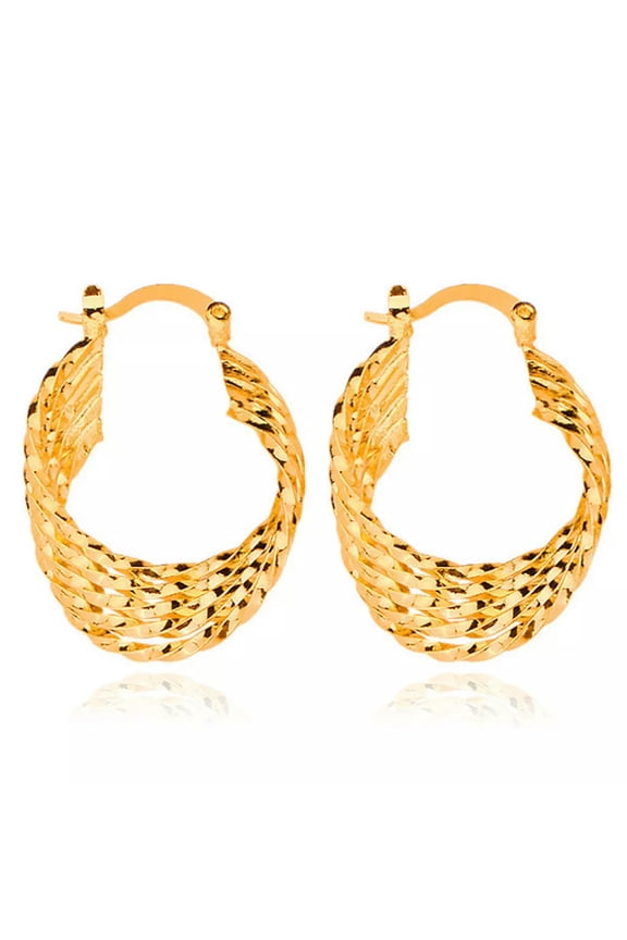 18K Gold Plated Earrings Geometric Hoop Women's Latch Back L146-default