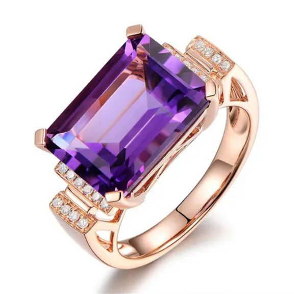 QQTDFG 18K Rose Gold Filled Women Big Purple Crystal Flower Rings Men Rings J004-10
