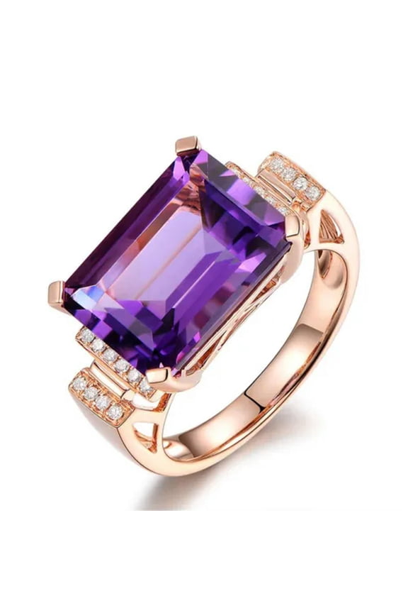 18K Rose Gold Filled Women Big Purple Crystal Flower Rings Men Rings J004-10