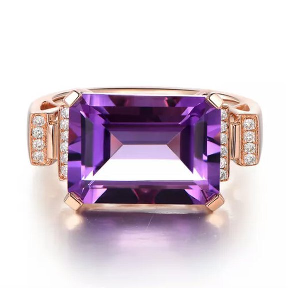 QQTDFG 18K Rose Gold Filled Women Big Purple Crystal Flower Rings Men Rings J004-8
