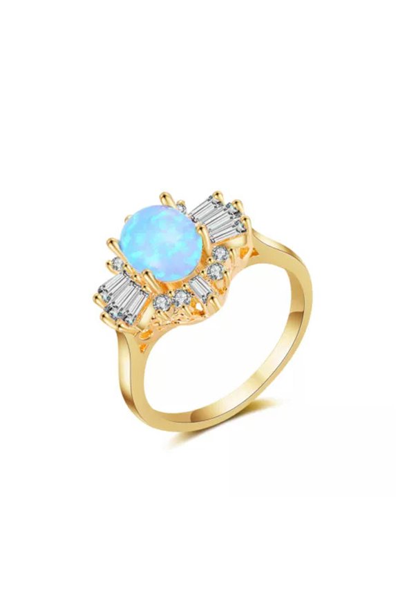 18K Yellow Gold Filled Women Blue Sky Stone Flower Rings Men Rings J007-10