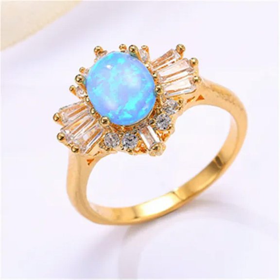 QQTDFG 18K Yellow Gold Filled Women Blue Sky Stone Flower Rings Men Rings J007-9