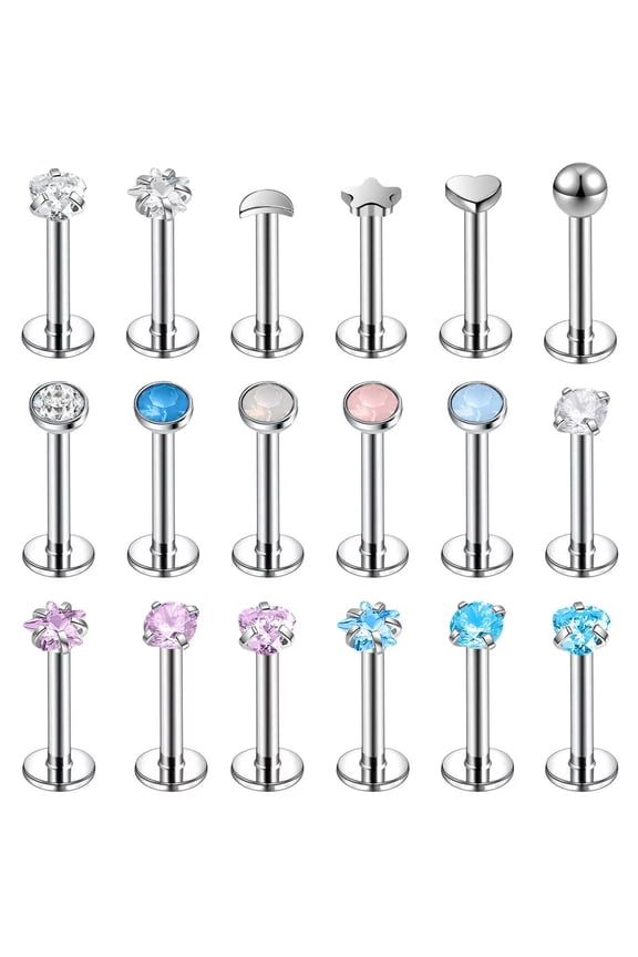 18Pcs/Lot Stainless Steel Labret Studs 16g CZ Labret Lip Piercing Helix Piercing-default