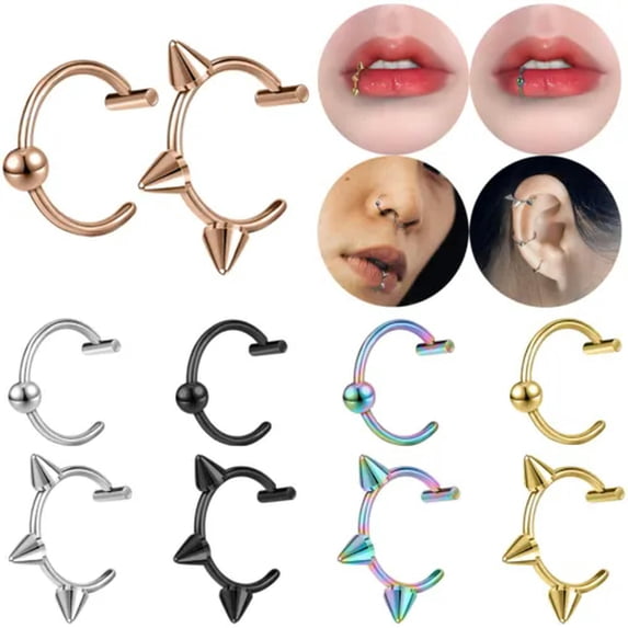 QQTDFG 18g Fake Labret Piercing C-Shaped Stainless Steel Lip Ring Ear Nose Cuff Jewelry-Ball-Multicolor