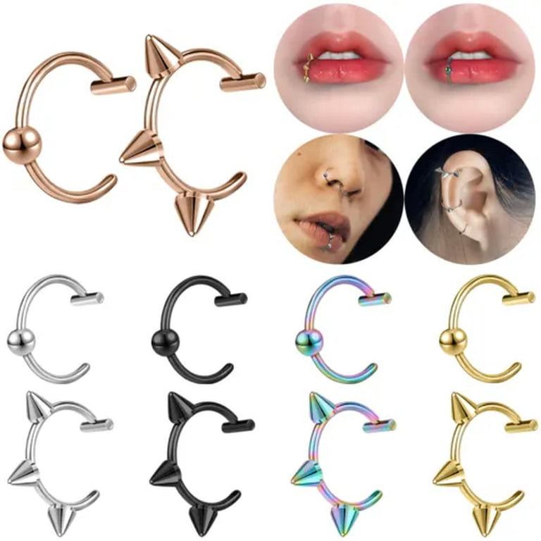 c shaped lip ring QQTDFG 18g Fake Labret Piercing C-Shaped Stainless Steel Lip Ring Ear Nose Cuff Jewelry-Ball-Multicolor