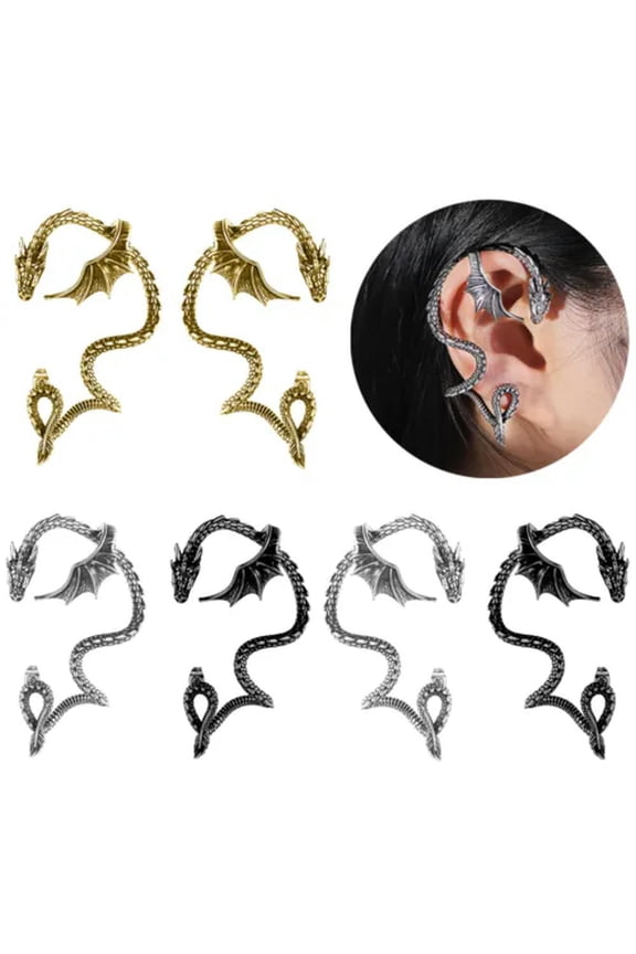 18g Stainless Steel Dragon Earrings Retro Punk Gothic Stud Earring for Women Men-Silver-Right (1 Pc)