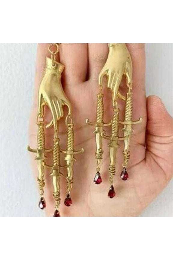 18k Gold Plated Hand & Dagger Earrings,gothic Earrings,statement earrings-Gold