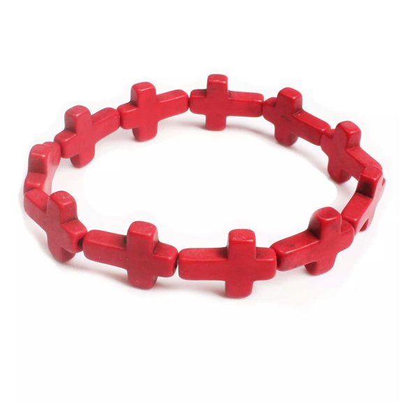 QQTDFG 1PC Red turquoise Cross Shape Beads Minimalist Bracelet Set-default