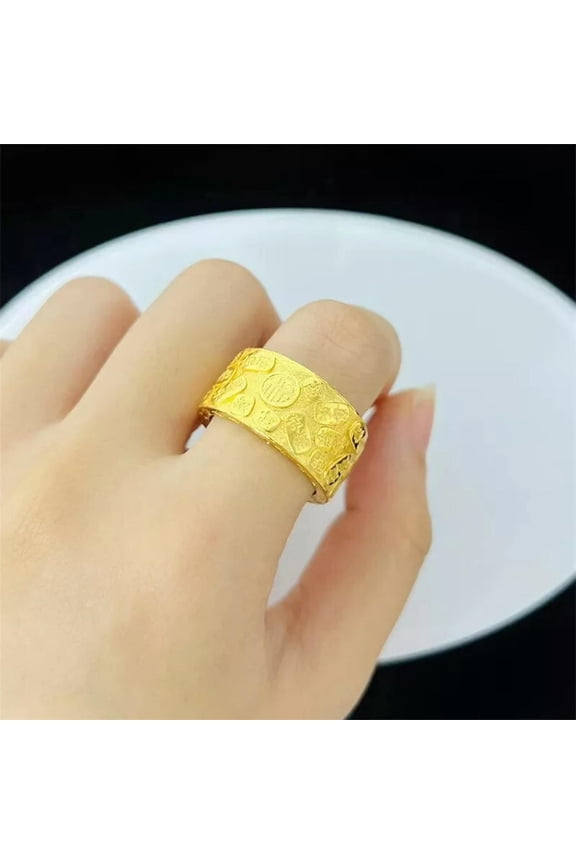 1PCS 24K Yellow Gold Plated 12mm Lucky Word Men's Women's Band Rings USA Size 9-default