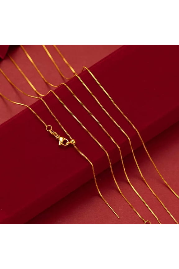 1PCS 24K Yellow Gold Plated 1mm 18" Fashion Box Chains Necklace for Men Women-default