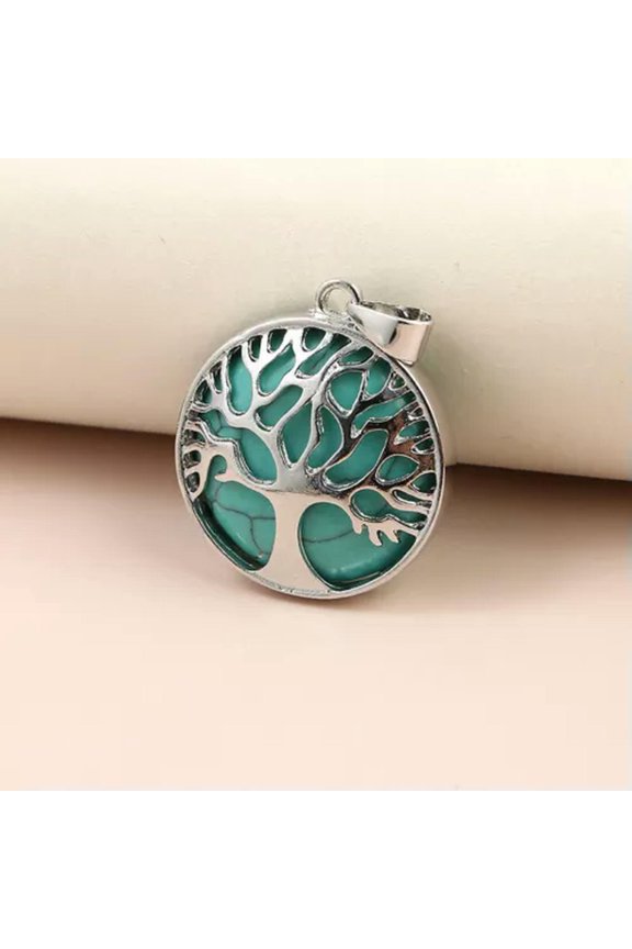 1PCS Natural Gems Stone Tree Of Life Charm Pendant Chakra Reiki Healing Amulet-Turquoise