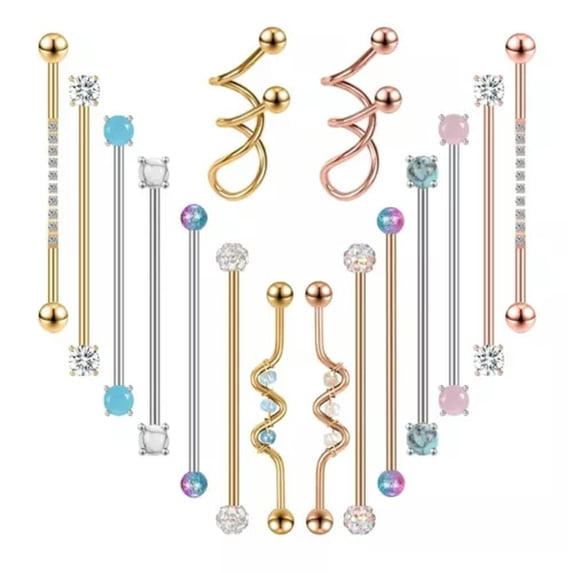 QQTDFG 1Pc 14G Industrial Piercing Earring 38mm Stainless Steel Long Ear Studs Piercing-Style 4-blue