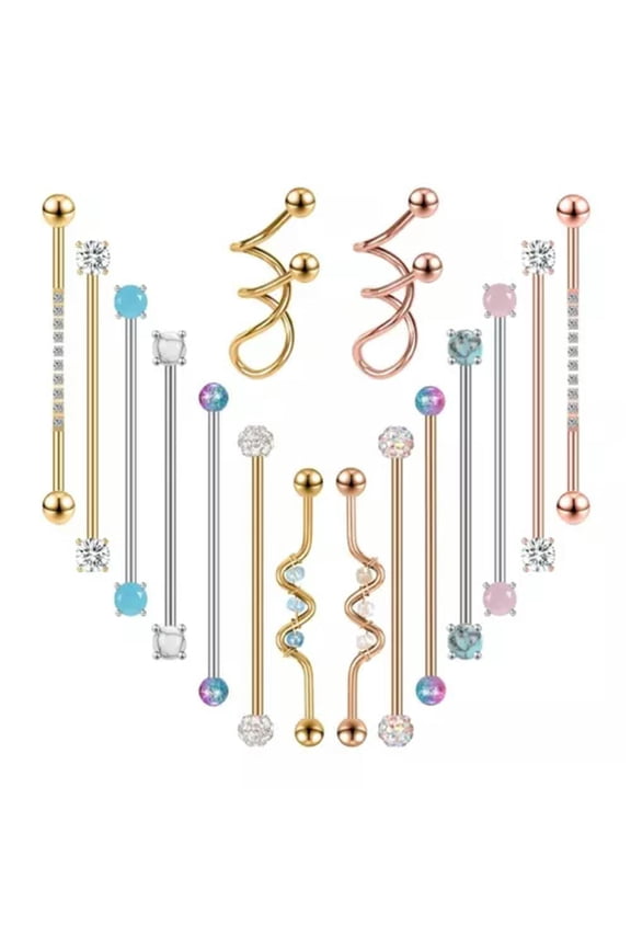 1Pc 14G Industrial Piercing Earring 38mm Stainless Steel Long Ear Studs Piercing-Style 4-pink
