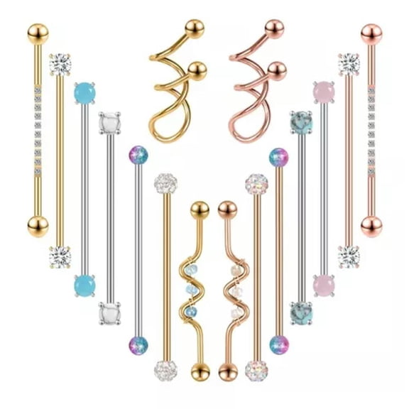 QQTDFG 1Pc 14G Industrial Piercing Earring 38mm Stainless Steel Long Ear Studs Piercing-Style 5-rose gold