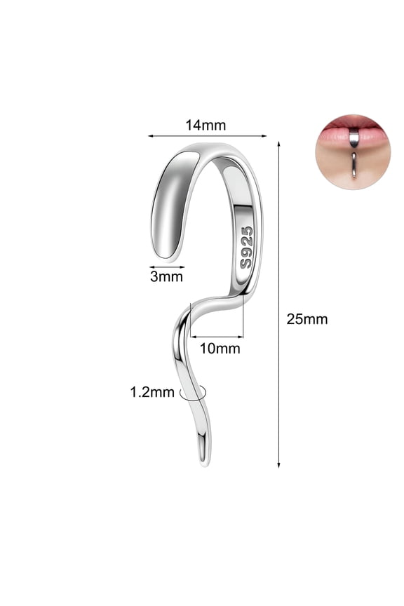 1Pc 16G 925 Sterling Silver Labret Lip Stud Hanger Shape Monroe Piercing Jewelry-10mm