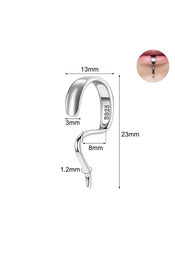 1Pc 16G 925 Sterling Silver Labret Lip Stud Hanger Shape Monroe Piercing Jewelry-8mm